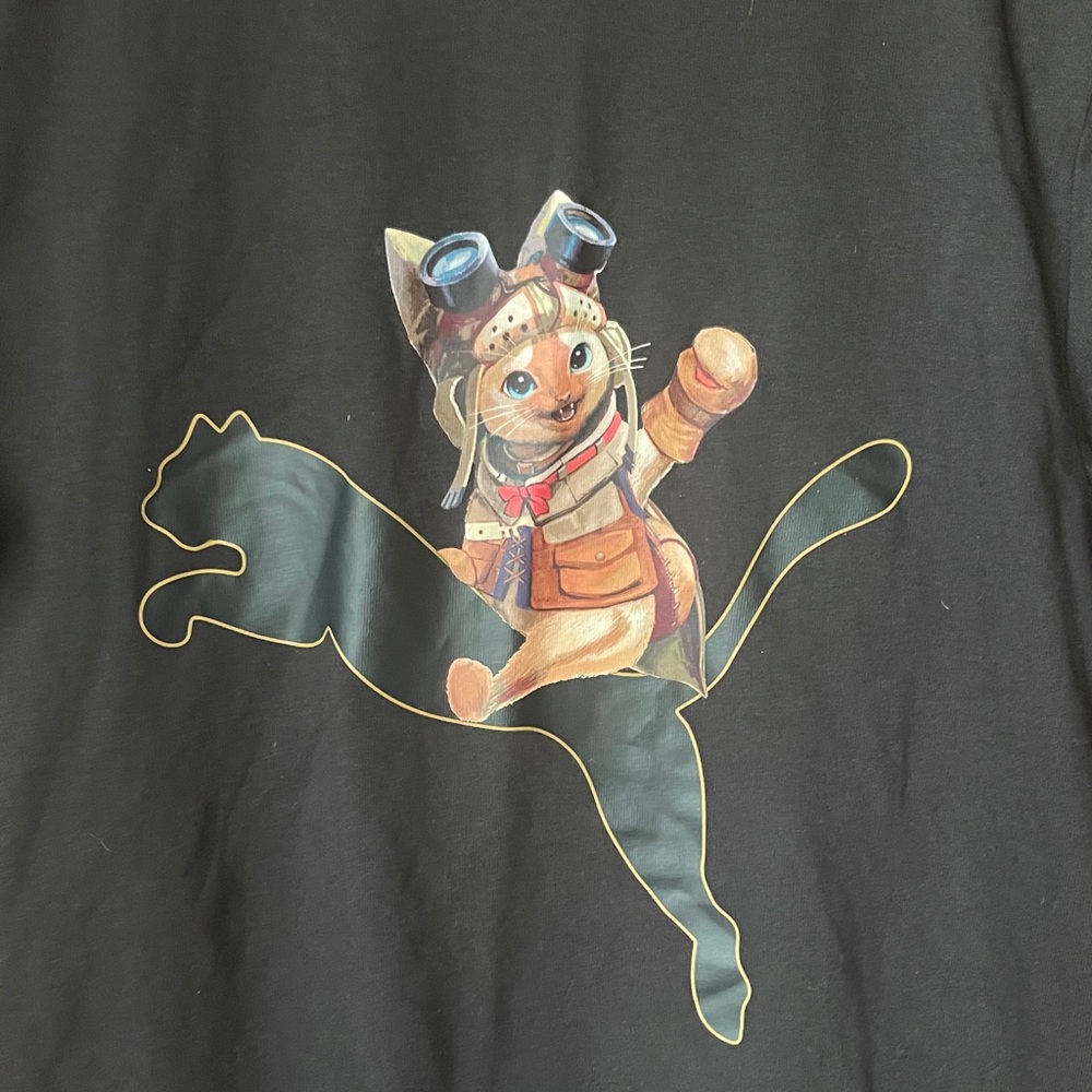 Puma x Monster Hunter Palico Airou Cat Black Tee Shirt 20th Anniversary NWT XS